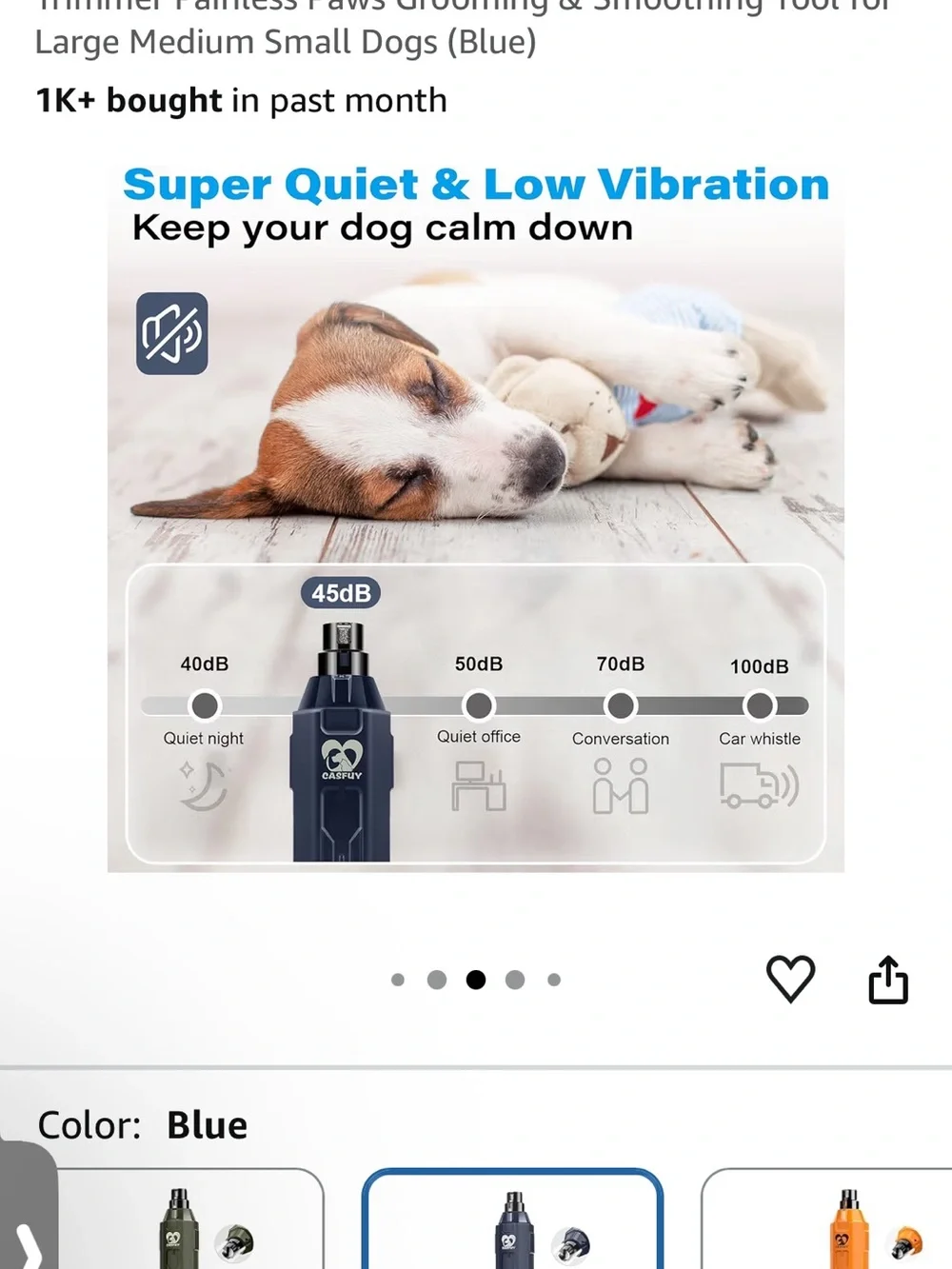 Blue Rechargeable Dog Nail Grinder – Quiet 6-Speed Pet Trimmer